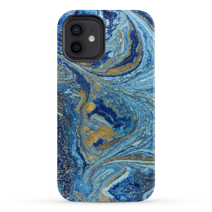 iPhone 12 StrongFit Fondo Abstracto de Color Azul Marmol y Dorado by ArtsCase