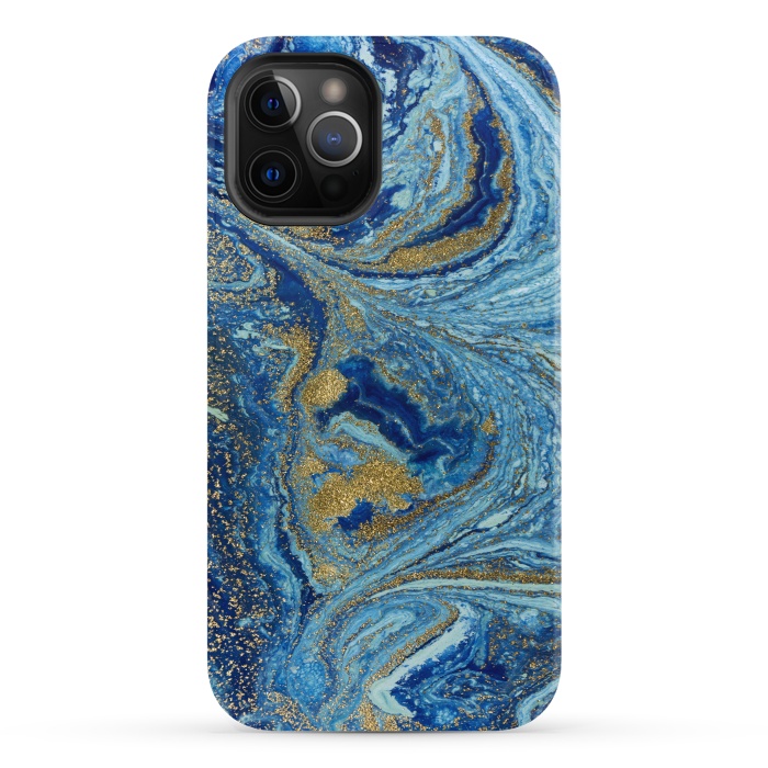 iPhone 12 Pro StrongFit Fondo Abstracto de Color Azul Marmol y Dorado by ArtsCase