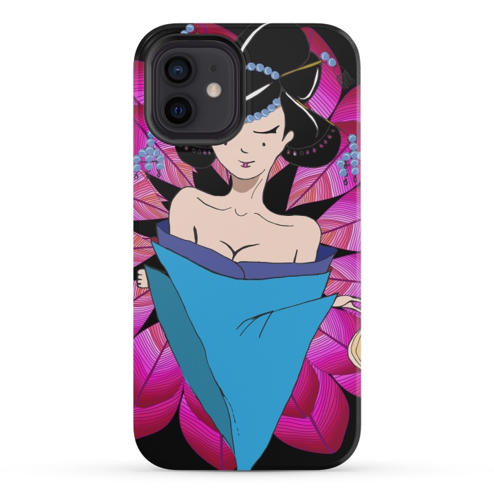 iPhone 12 mini StrongFit Geisha Girl with Lantern on Leaves by ArtsCase