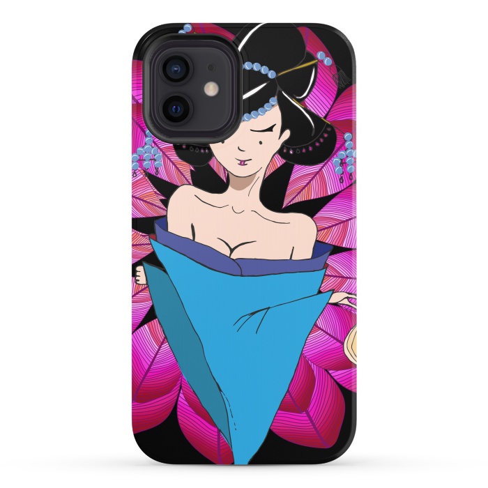 iPhone 12 StrongFit Geisha Girl with Lantern on Leaves by ArtsCase