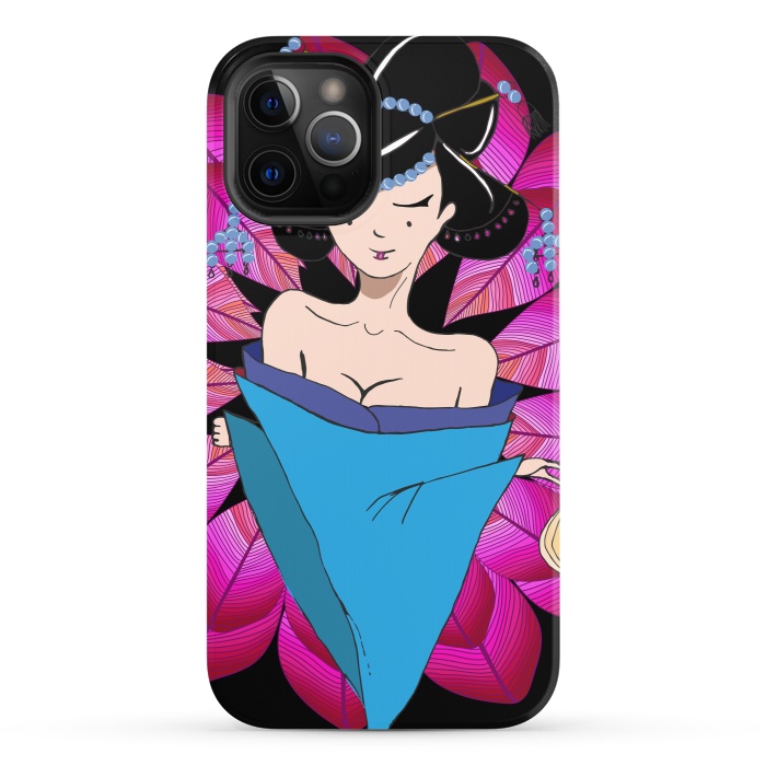iPhone 12 Pro StrongFit Geisha Girl with Lantern on Leaves by ArtsCase