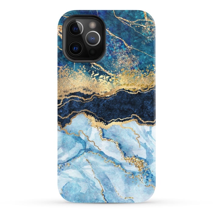iPhone 12 Pro StrongFit Abstract Background Blue Marble and Glossy Decoration by ArtsCase