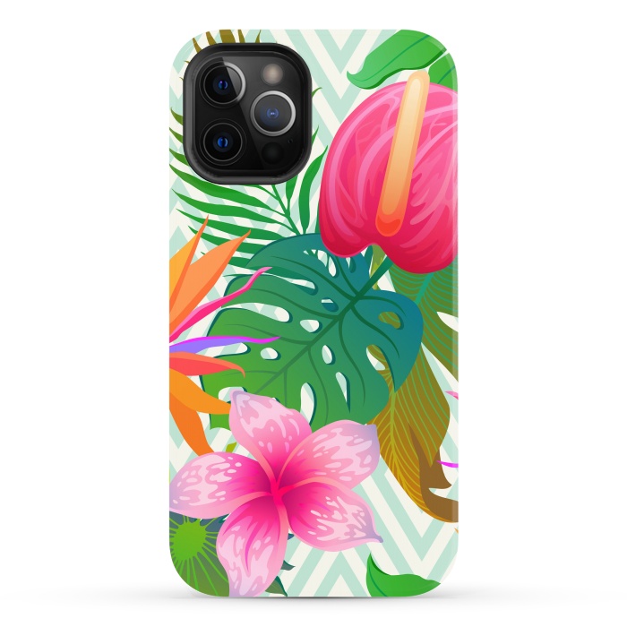 iPhone 12 Pro Max StrongFit Exotic Flowers and Leaves in Geometric Decoration by ArtsCase