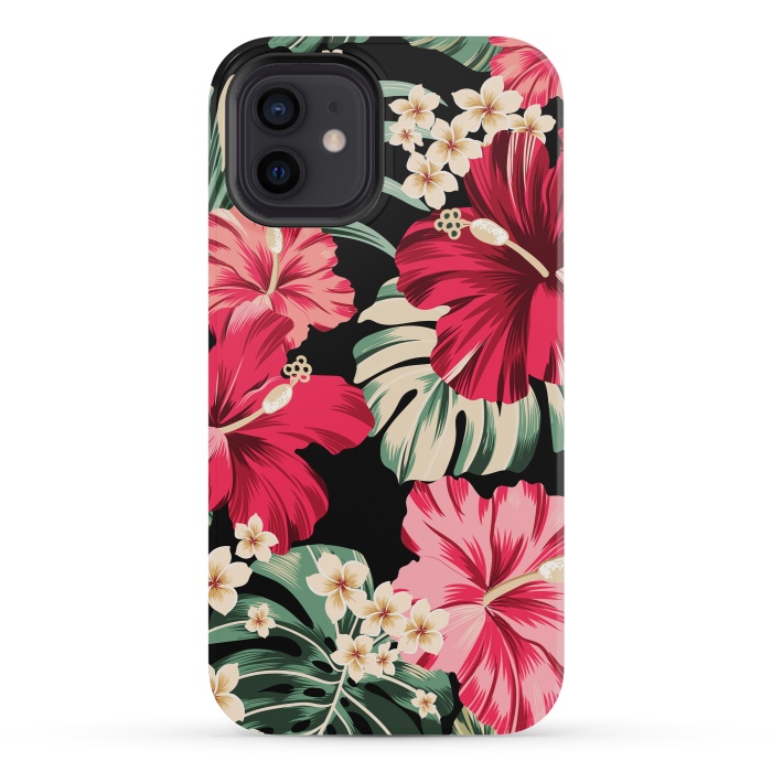 iPhone 12 mini StrongFit Exotic Tropical Hawaiian Hibiscus Flowers and Palms by ArtsCase