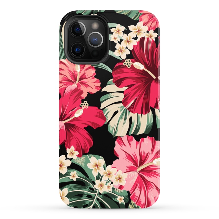iPhone 12 Pro StrongFit Exotic Tropical Hawaiian Hibiscus Flowers and Palms by ArtsCase
