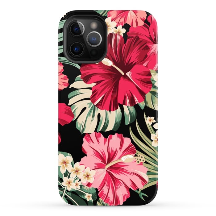 iPhone 12 Pro Max StrongFit Exotic Tropical Hawaiian Hibiscus Flowers and Palms by ArtsCase