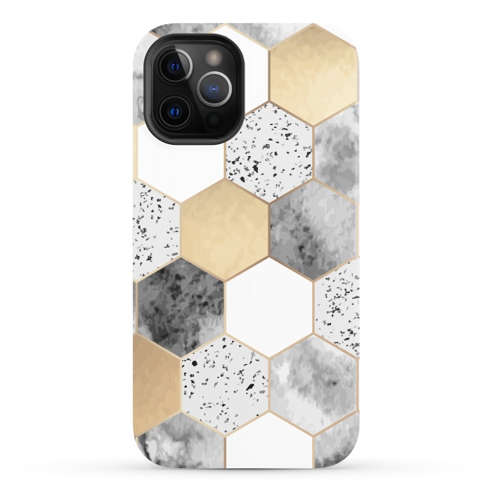 iPhone 12 Pro StrongFit Grey Marble and Watercolour Polygons by ArtsCase