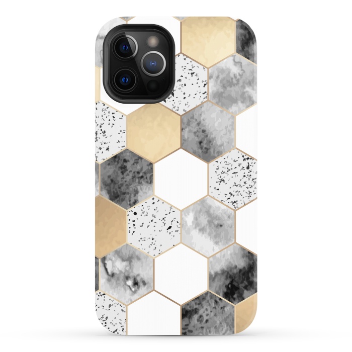 iPhone 12 Pro Max StrongFit Grey Marble and Watercolour Polygons by ArtsCase