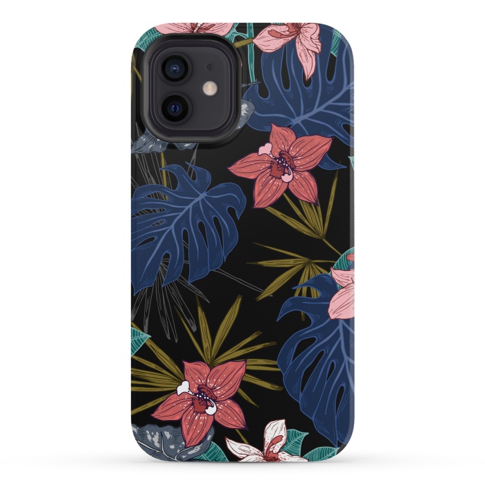 iPhone 12 mini StrongFit Tropical Plants, Flowers and Leaves Seamless Pattern 12 by ArtsCase
