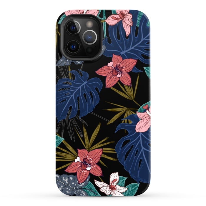 iPhone 12 Pro Max StrongFit Tropical Plants, Flowers and Leaves Seamless Pattern 12 by ArtsCase