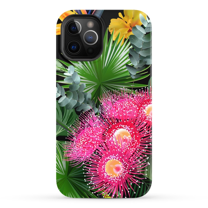 iPhone 12 Pro StrongFit Tropical Flowers and Leaves, Seamless Pattern by ArtsCase