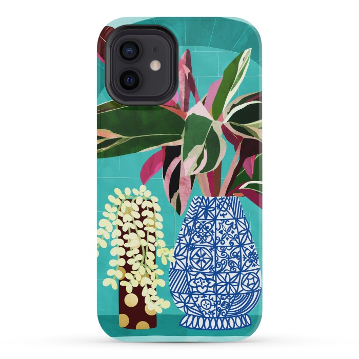 iPhone 12 mini StrongFit Moroccan Shelfie | Tropical Teal Plants Botanical | Exotic Modern Bohemian Eclectic Décor  by Uma Prabhakar Gokhale