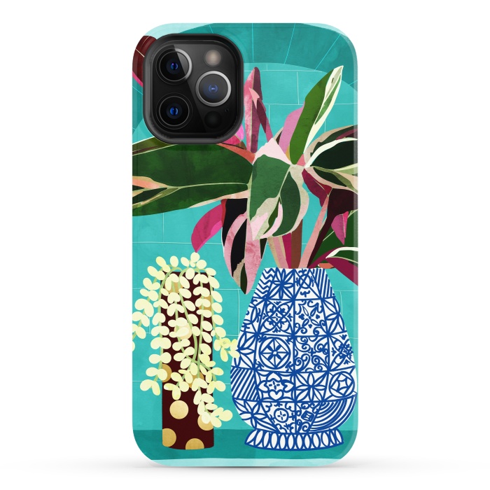 iPhone 12 Pro StrongFit Moroccan Shelfie | Tropical Teal Plants Botanical | Exotic Modern Bohemian Eclectic Décor  by Uma Prabhakar Gokhale