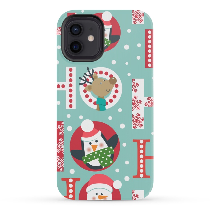 iPhone 12 mini StrongFit Christmas Pattern with Santa Deer Penguin and Snowman by ArtsCase