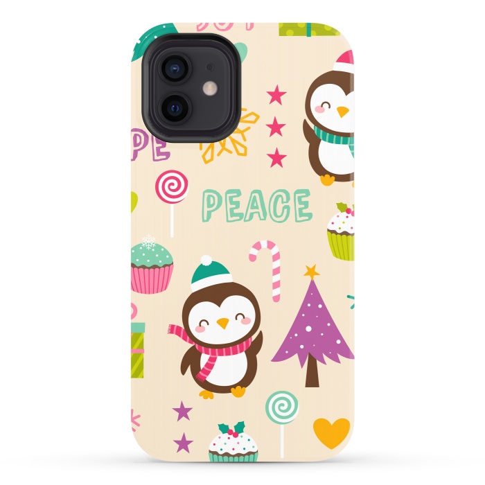 iPhone 12 StrongFit Colorful Cute Penguin and Pecorative Elements for Christmas by ArtsCase