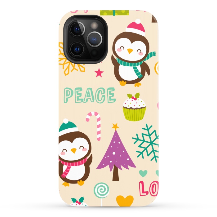 iPhone 12 Pro Max StrongFit Colorful Cute Penguin and Pecorative Elements for Christmas by ArtsCase
