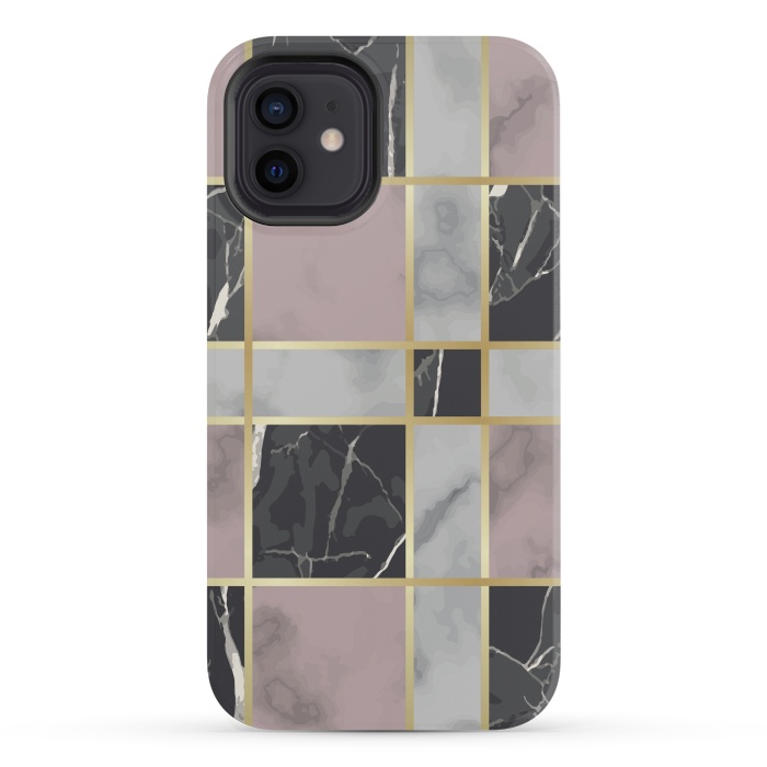 iPhone 12 mini StrongFit Marble Repeat Marbling Surface with Gold by ArtsCase