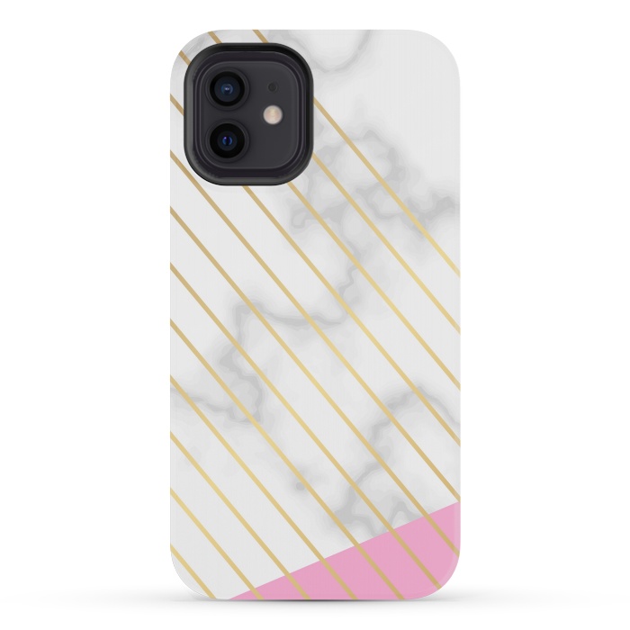 iPhone 12 mini StrongFit Modern Marble Design Pink and Gray by ArtsCase