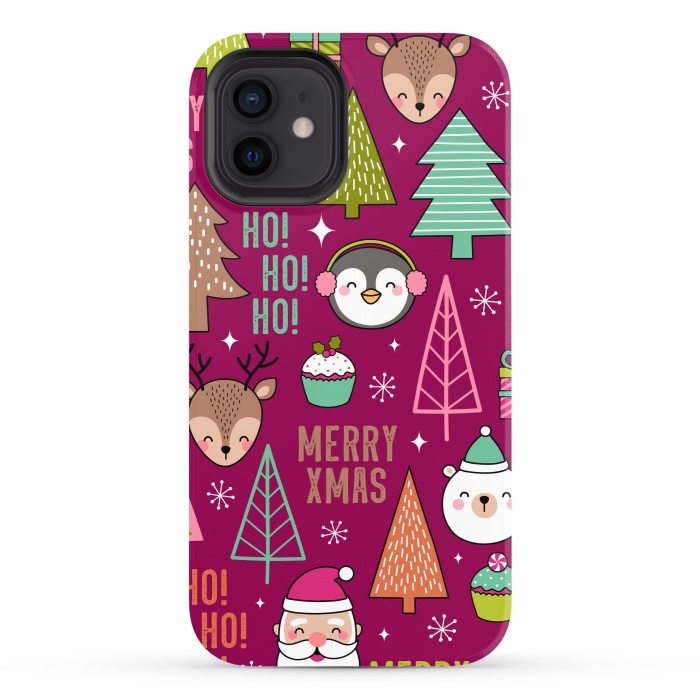 iPhone 12 StrongFit Pine Trees and Christmas Elements Seamless Pattern by ArtsCase