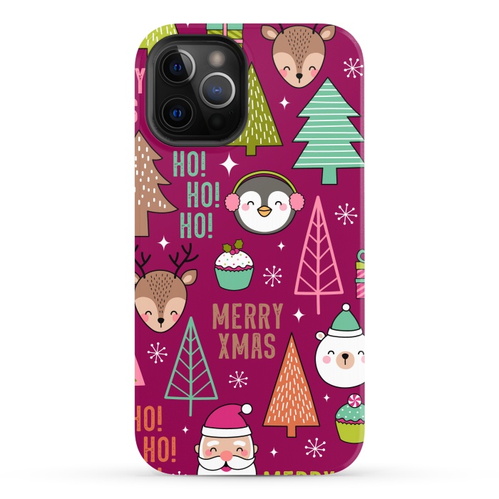 iPhone 12 Pro StrongFit Pine Trees and Christmas Elements Seamless Pattern by ArtsCase