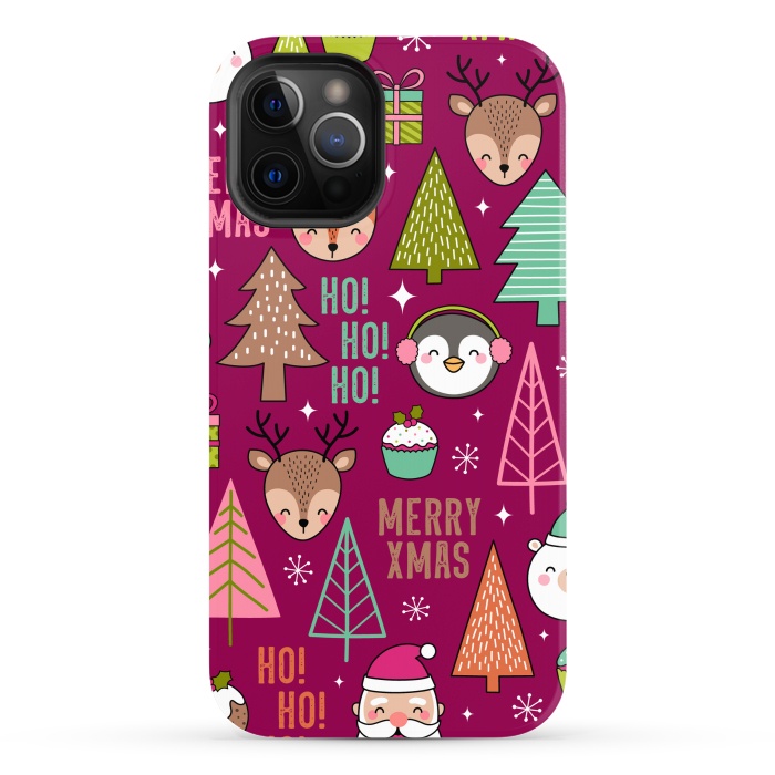 iPhone 12 Pro Max StrongFit Pine Trees and Christmas Elements Seamless Pattern by ArtsCase
