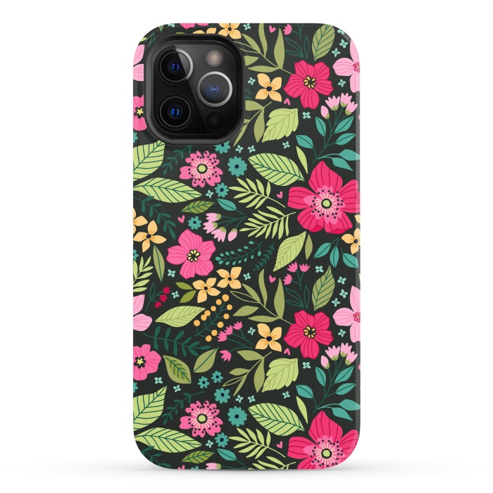 iPhone 12 Pro Max StrongFit Pretty Flowers on Dark Green Background by ArtsCase