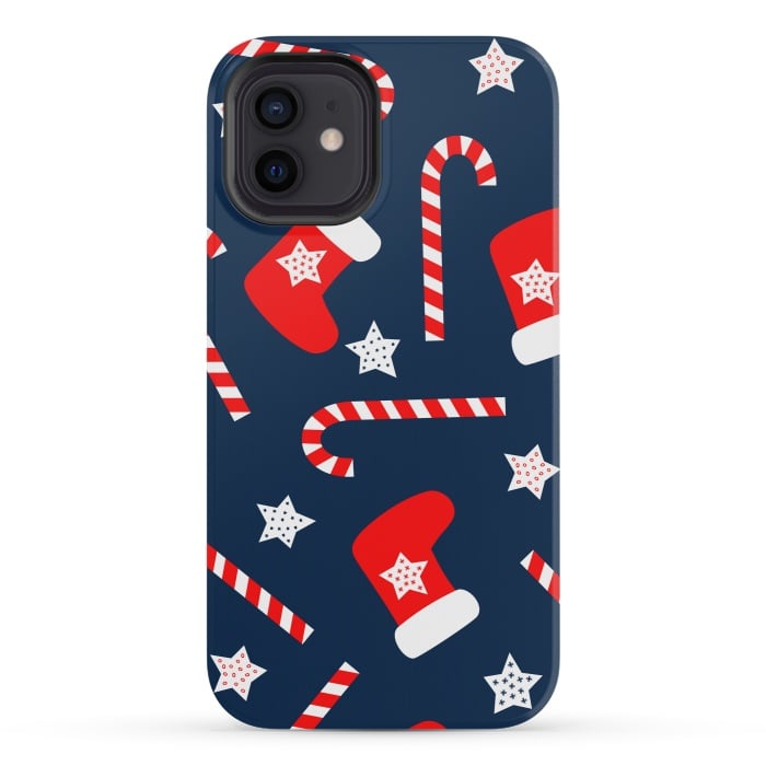 iPhone 12 mini StrongFit Seamless Christmas Pattern with Xmas Socks by ArtsCase