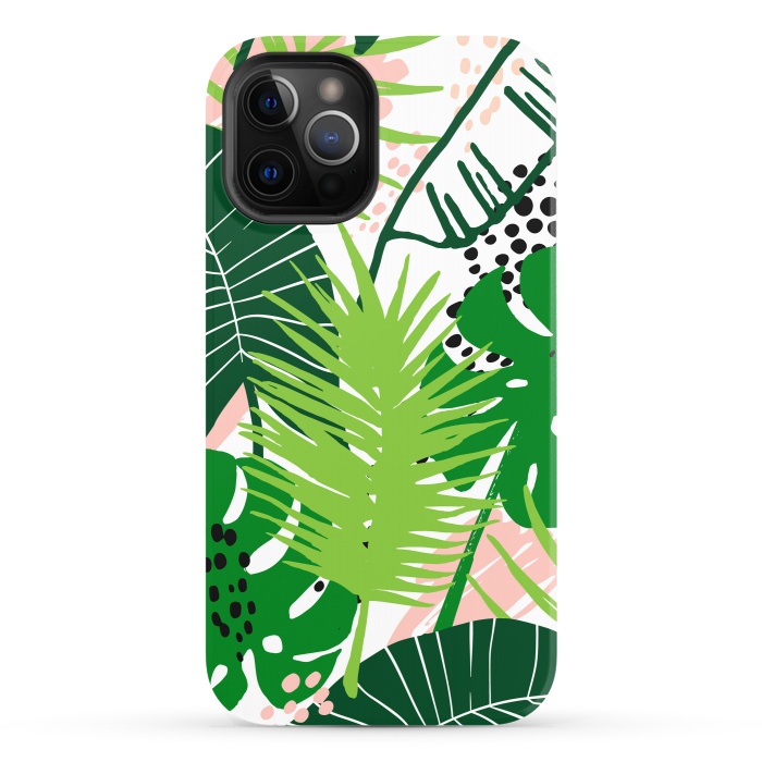 iPhone 12 Pro StrongFit Seamless Exotic Pattern with Green Tropical Leaves by ArtsCase