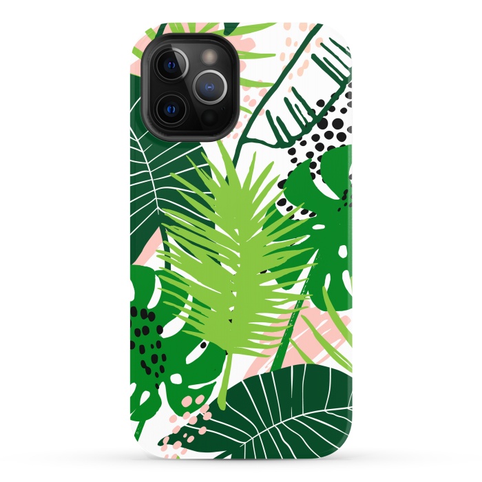 iPhone 12 Pro Max StrongFit Seamless Exotic Pattern with Green Tropical Leaves by ArtsCase