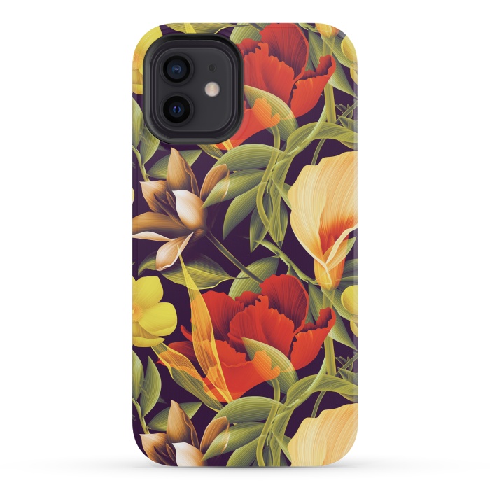 iPhone 12 mini StrongFit Seamless Tropical Flower Plant and Leaf Pattern by ArtsCase