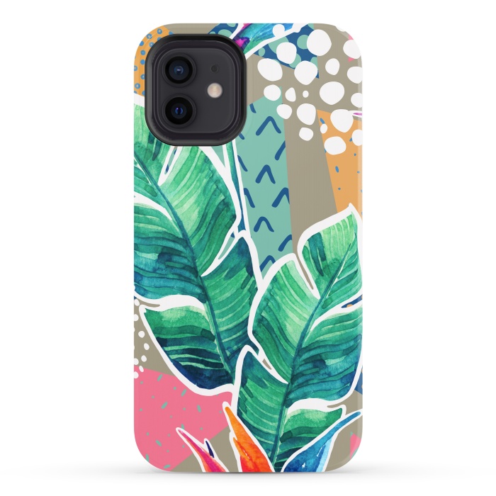 iPhone 12 StrongFit Tropical Flowers Watercolors with Geometric Outline by ArtsCase