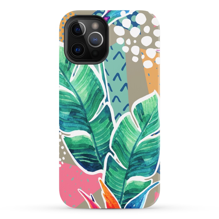 iPhone 12 Pro StrongFit Tropical Flowers Watercolors with Geometric Outline by ArtsCase