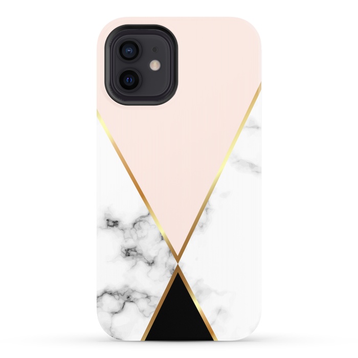 iPhone 12 StrongFit Vector Marble Geometric Background with Black and Gold Triangles by ArtsCase