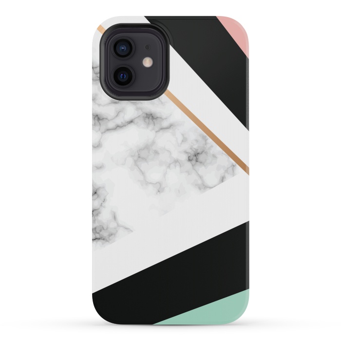 iPhone 12 mini StrongFit Vector Marble Texture Design with Golden Geometric Lines by ArtsCase