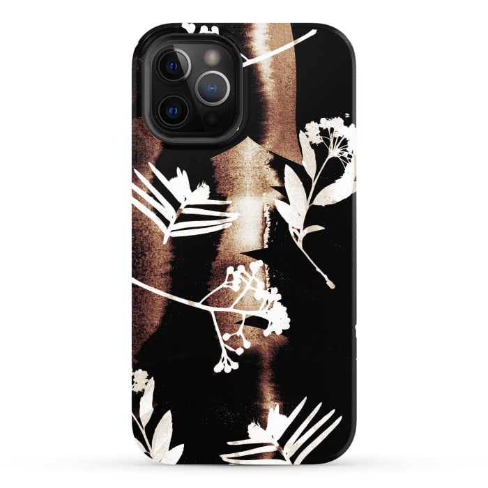 iPhone 12 Pro Max StrongFit Cyanotype brown painted wild plants pattern by Oana 