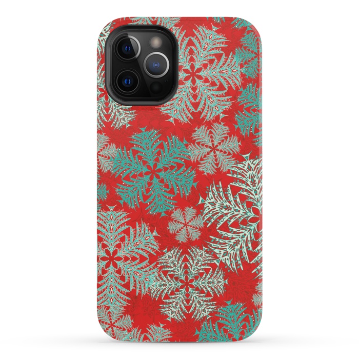 iPhone 12 Pro StrongFit Xmas Snowflakes Red Aqua by Lotti Brown
