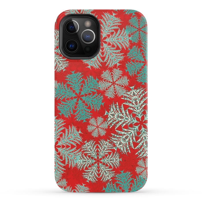 iPhone 12 Pro Max StrongFit Xmas Snowflakes Red Aqua by Lotti Brown