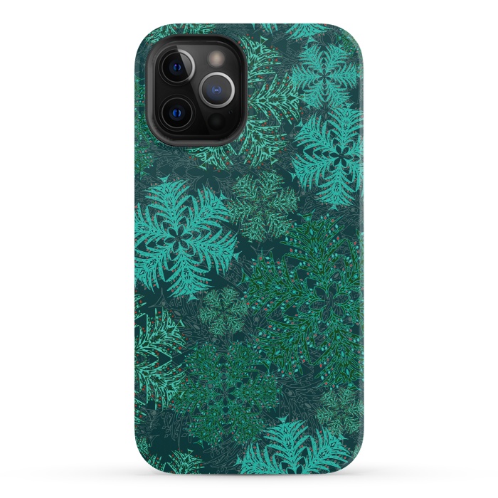 iPhone 12 Pro StrongFit Xmas Snowflakes Teal by Lotti Brown
