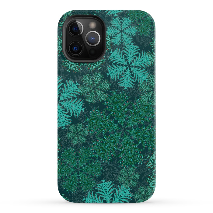 iPhone 12 Pro Max StrongFit Xmas Snowflakes Teal by Lotti Brown