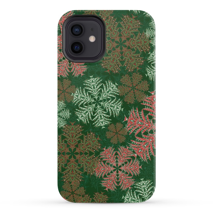 iPhone 12 mini StrongFit Xmas Snowflakes Red & Green by Lotti Brown