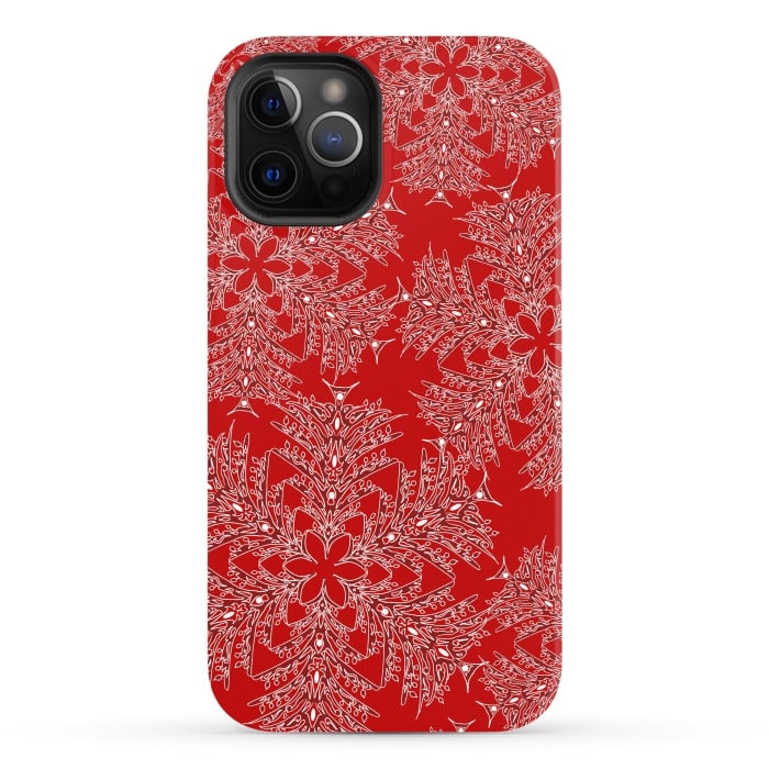 iPhone 12 Pro Max StrongFit Holiday Mandalas (Red/White) by Lotti Brown