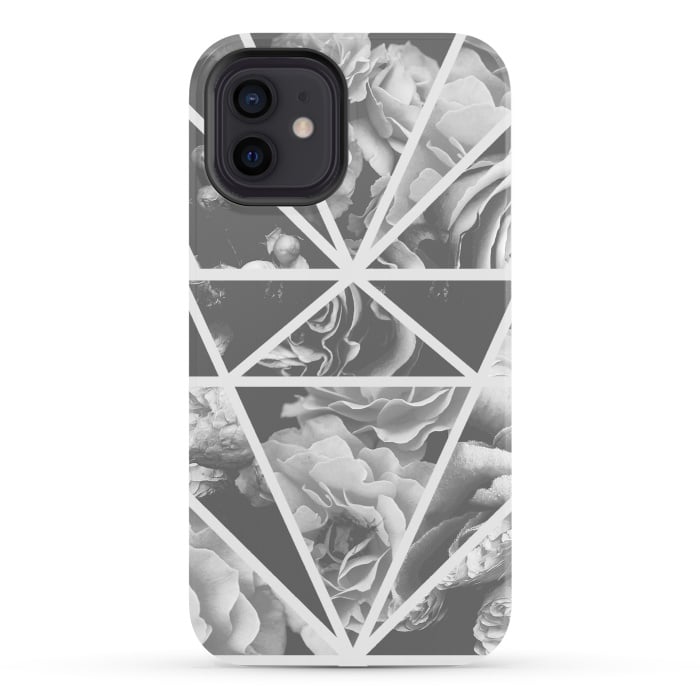 iPhone 12 StrongFit Gray rose petals geo collage by Oana 