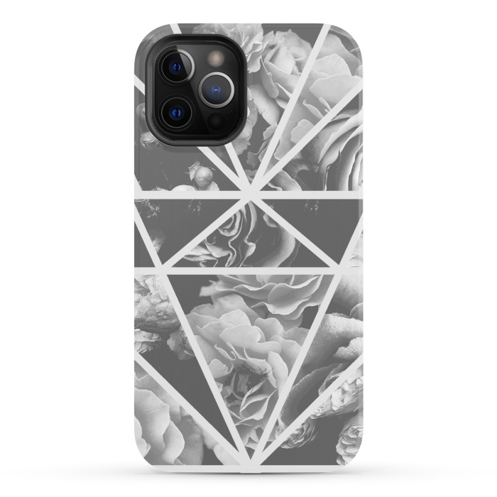 iPhone 12 Pro StrongFit Gray rose petals geo collage by Oana 
