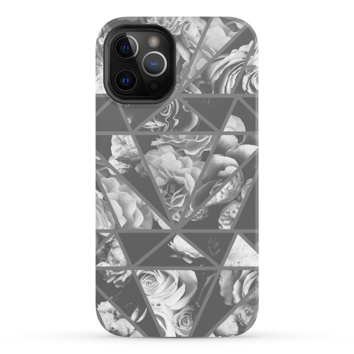 iPhone 12 Pro Max StrongFit Gray rose petals geo collage by Oana 