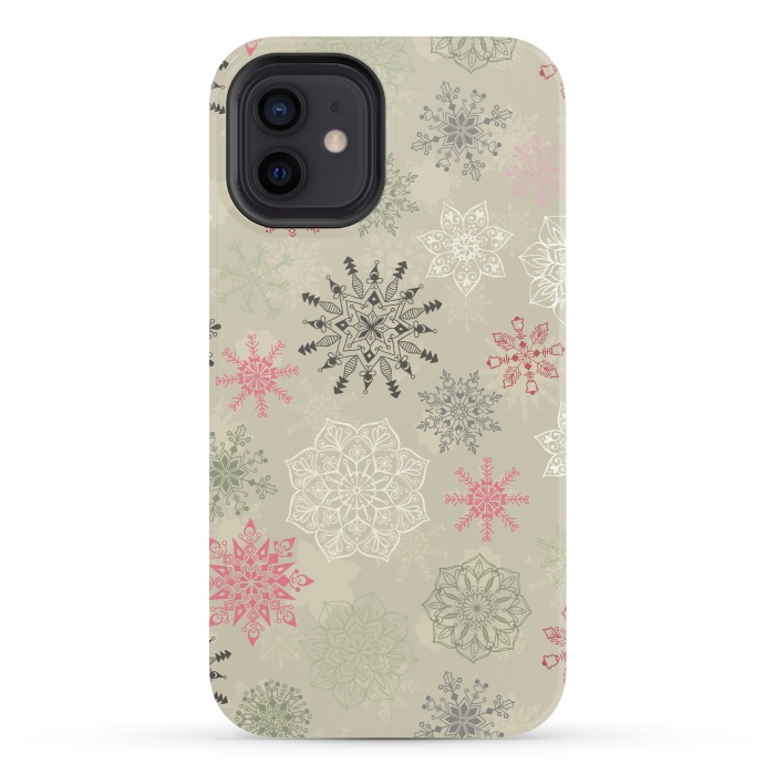 iPhone 12 StrongFit Christmas Snowflakes on Light Green by Paula Ohreen