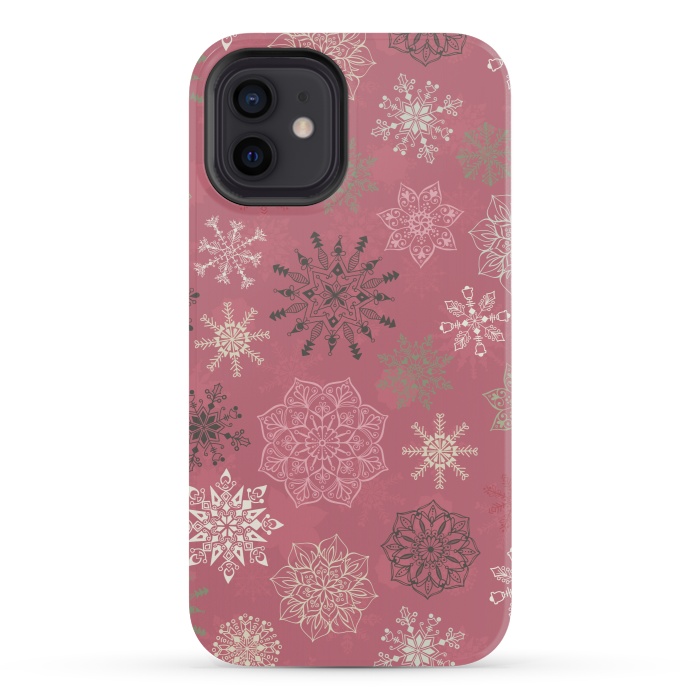 iPhone 12 mini StrongFit Christmas Snowflakes on Pink by Paula Ohreen