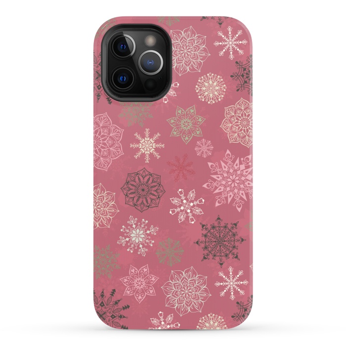 iPhone 12 Pro Max StrongFit Christmas Snowflakes on Pink by Paula Ohreen