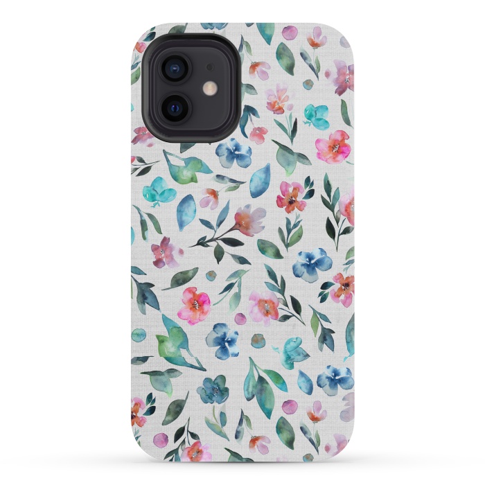 iPhone 12 mini StrongFit Beautiful watercolor florals tossed on a textured background by Paula Ohreen