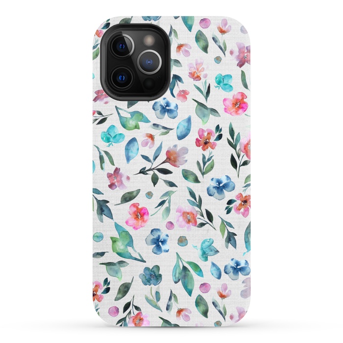 iPhone 12 Pro StrongFit Beautiful watercolor florals tossed on a textured background by Paula Ohreen