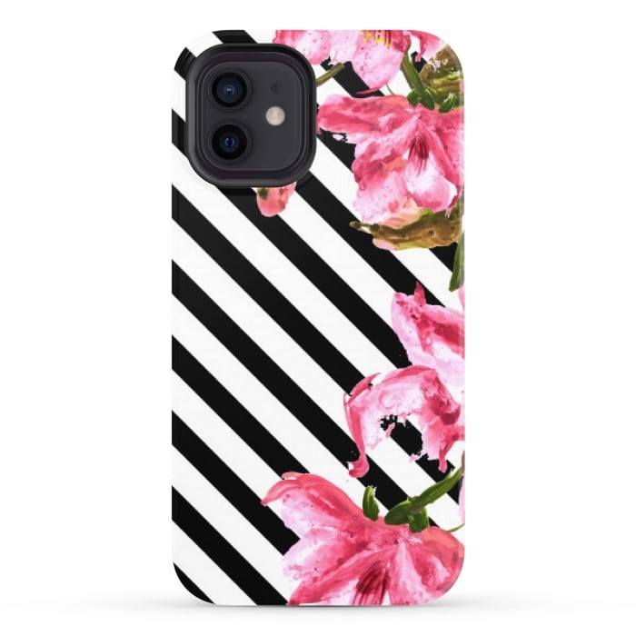 iPhone 12 StrongFit stripes pink tropical pattern by MALLIKA